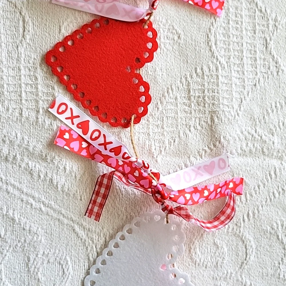 Festive Felt Heart Garland with XOXO Ribbon